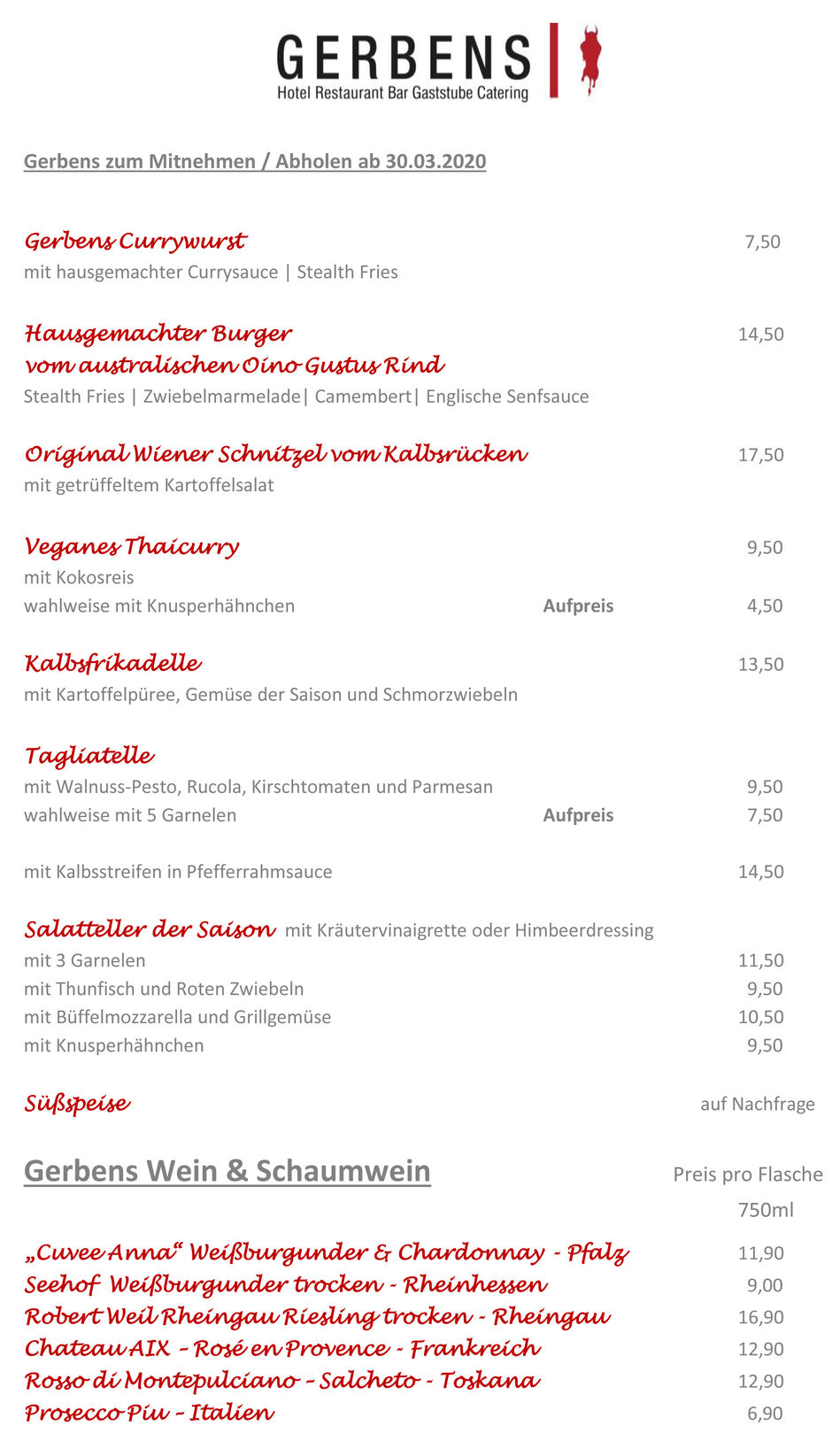 Speisen- und Getränkekarte