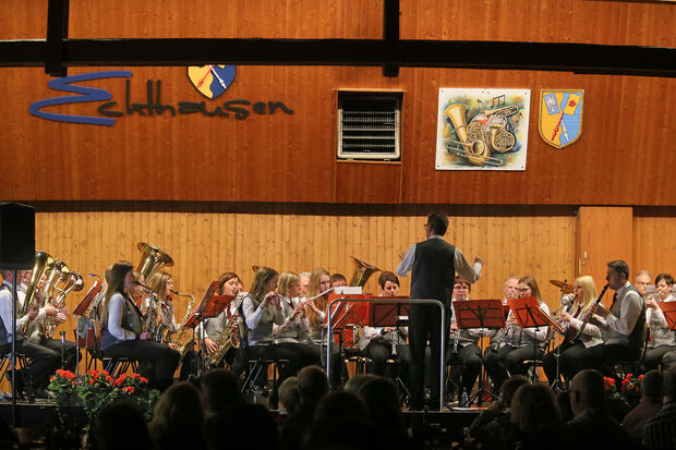 Der Musikverein Echthausen beim Frühlingskonzert 2018 in der Gemeindehalle in Echthausen FOTO: ANDREAS DUNKER