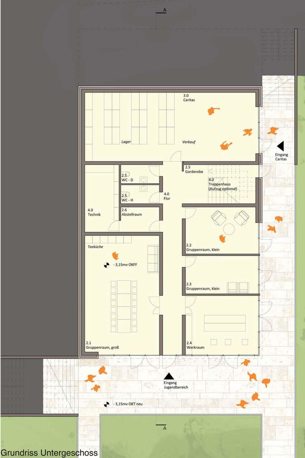 Grundriss vom Untergeschoss des Pfarrheims Wickede (Ruhr) 