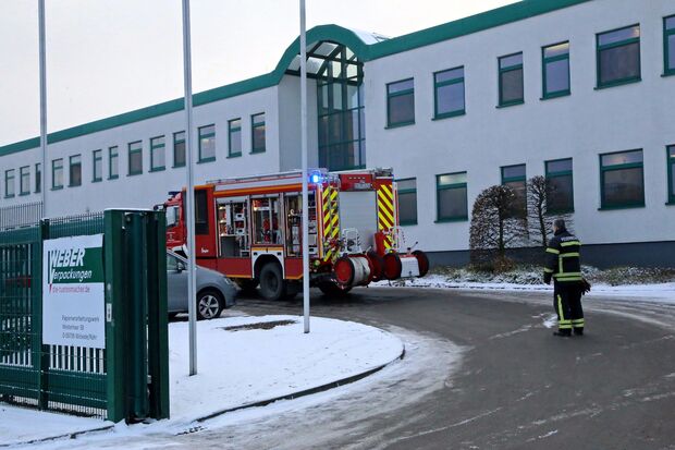 Feuerwehr auf dem Firmengelände von Weber-Verpackungen FOTO: CARINA WESTERWELLE