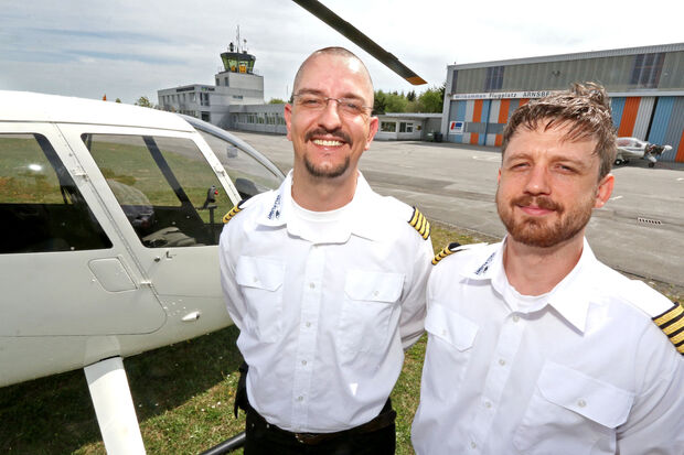Die Piloten Lennart Litzke (32) oder Christoph Klüh (32) führen alle paar Wochen vom "Flugplatz Arnsberg Menden" aus wichtige Kontrollflüge entlang der unterirdischen Gas-Hochdruckleitungen durch. FOTO: ANDREAS DUNKER